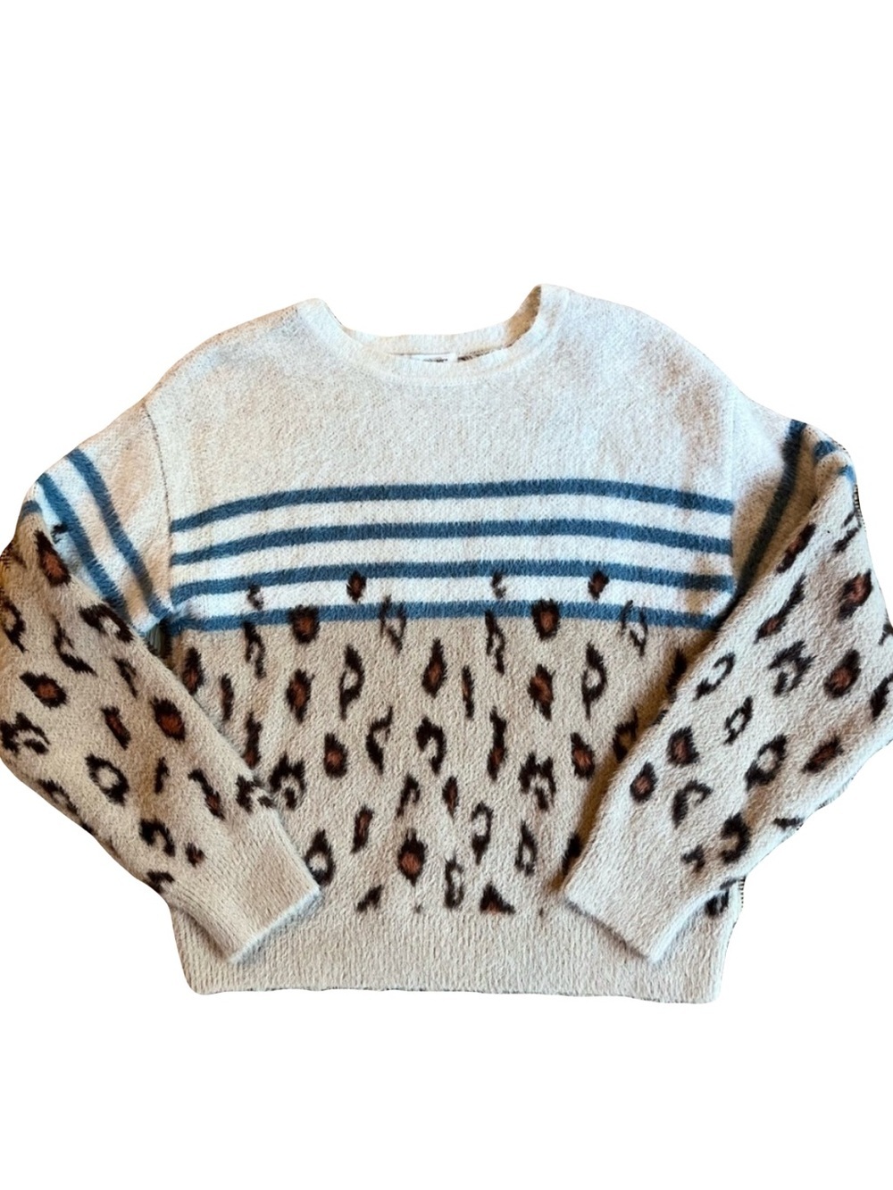 cupcakes & cashmere Leopard Stripe Fuzzy Knit Sweater Coastal Eclectic Cozy Chic